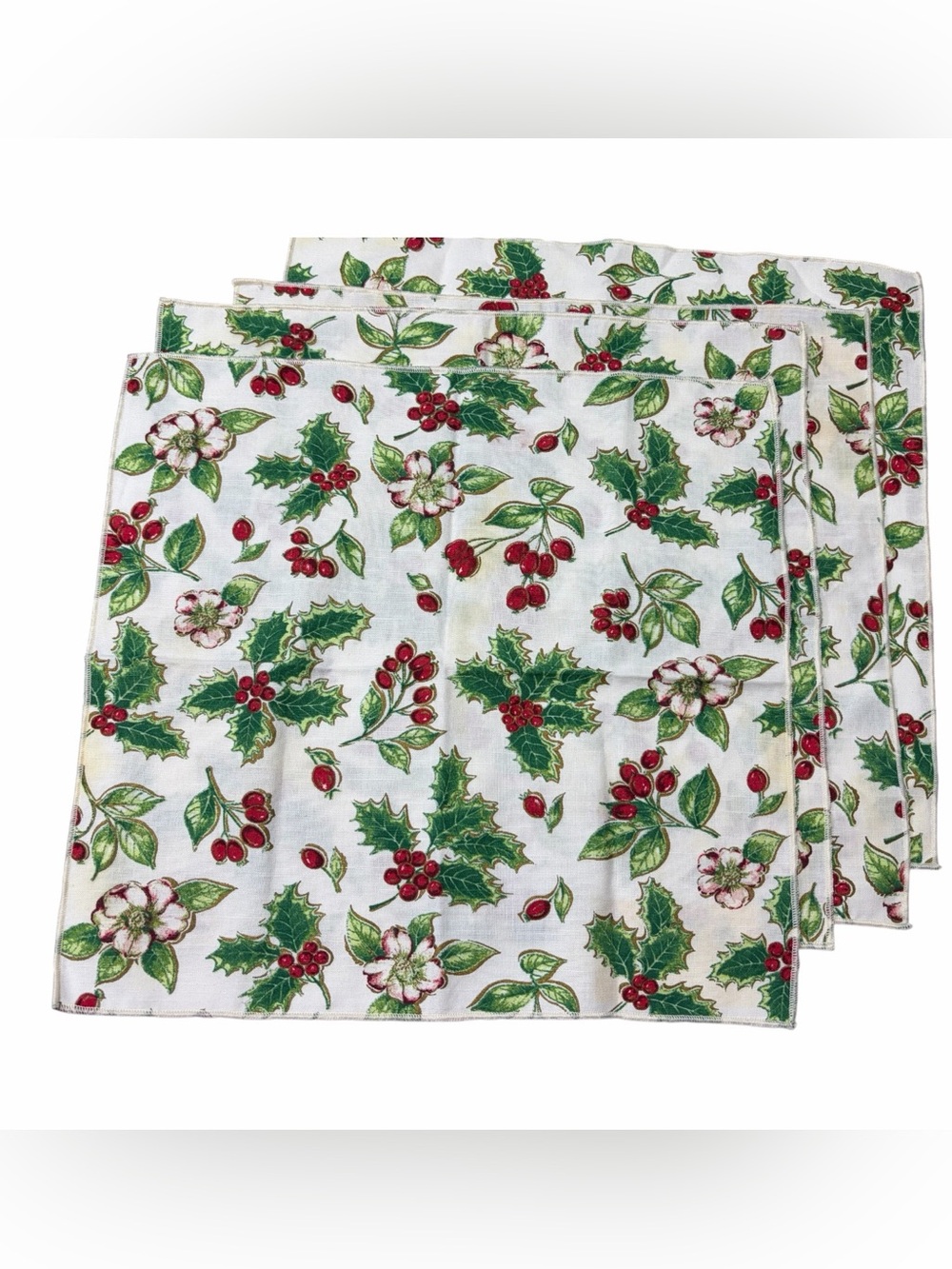 Christmas Holiday Cloth Napkins Of Holly And Berries Pack Of 4 Used
